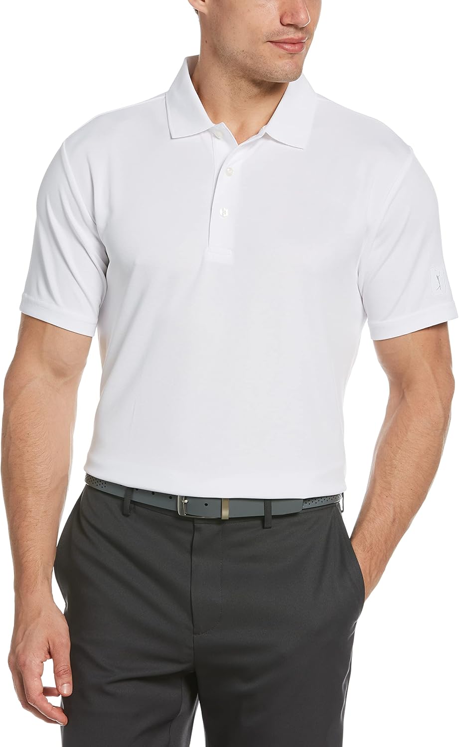 PGA Tour Men's Airflux Solid Mesh Short Sleeve Golf Polo Shirt