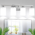 4-Light Bathroom Vanity Light 27in Brushed Nickel - Modern Milky