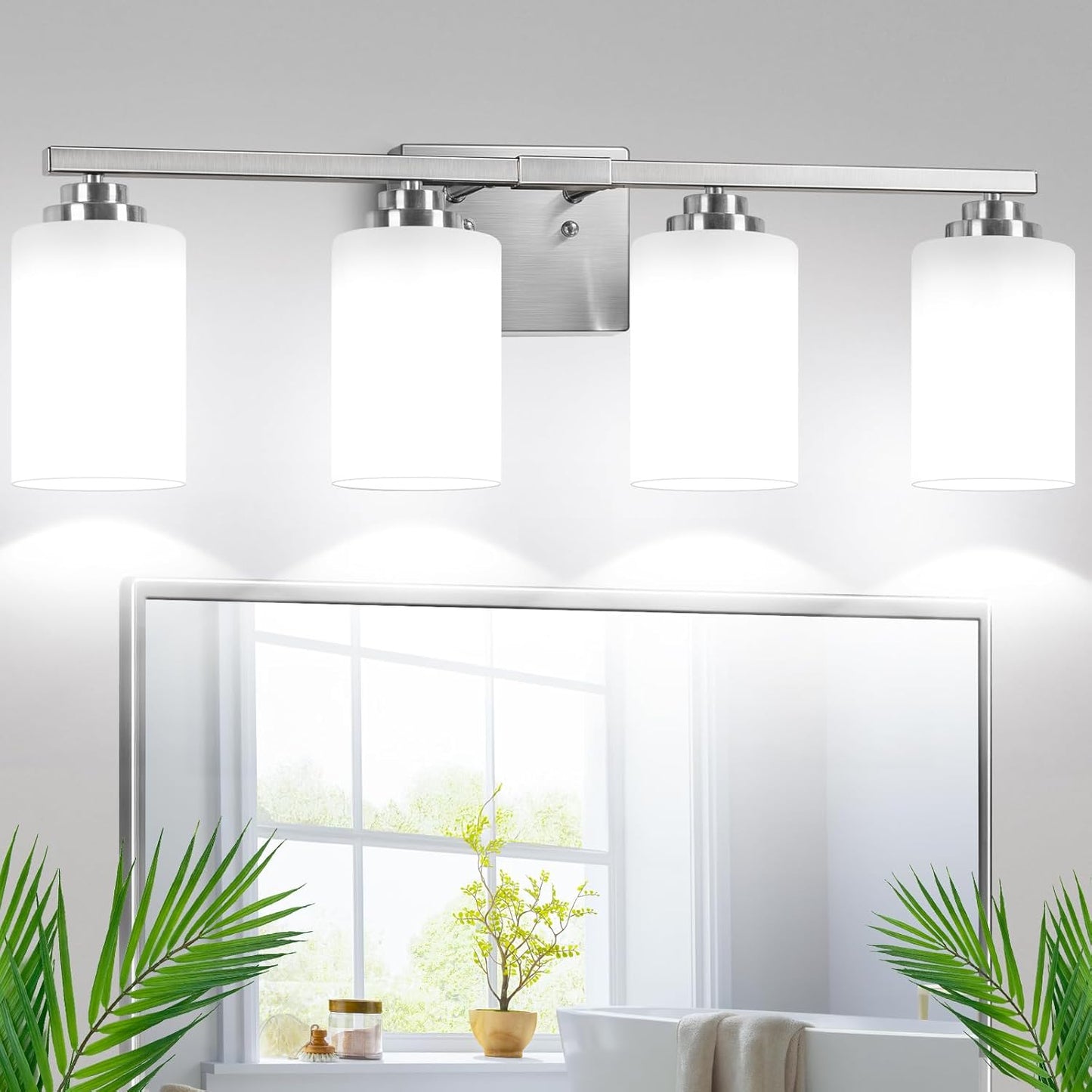 4-Light Bathroom Light Fixtures with Elegant Brushed Nickel Design
