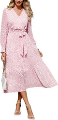 Women's Floral Boho Dress Long Sleeve Wrap V Neck Maxi - Flowy Ruffle