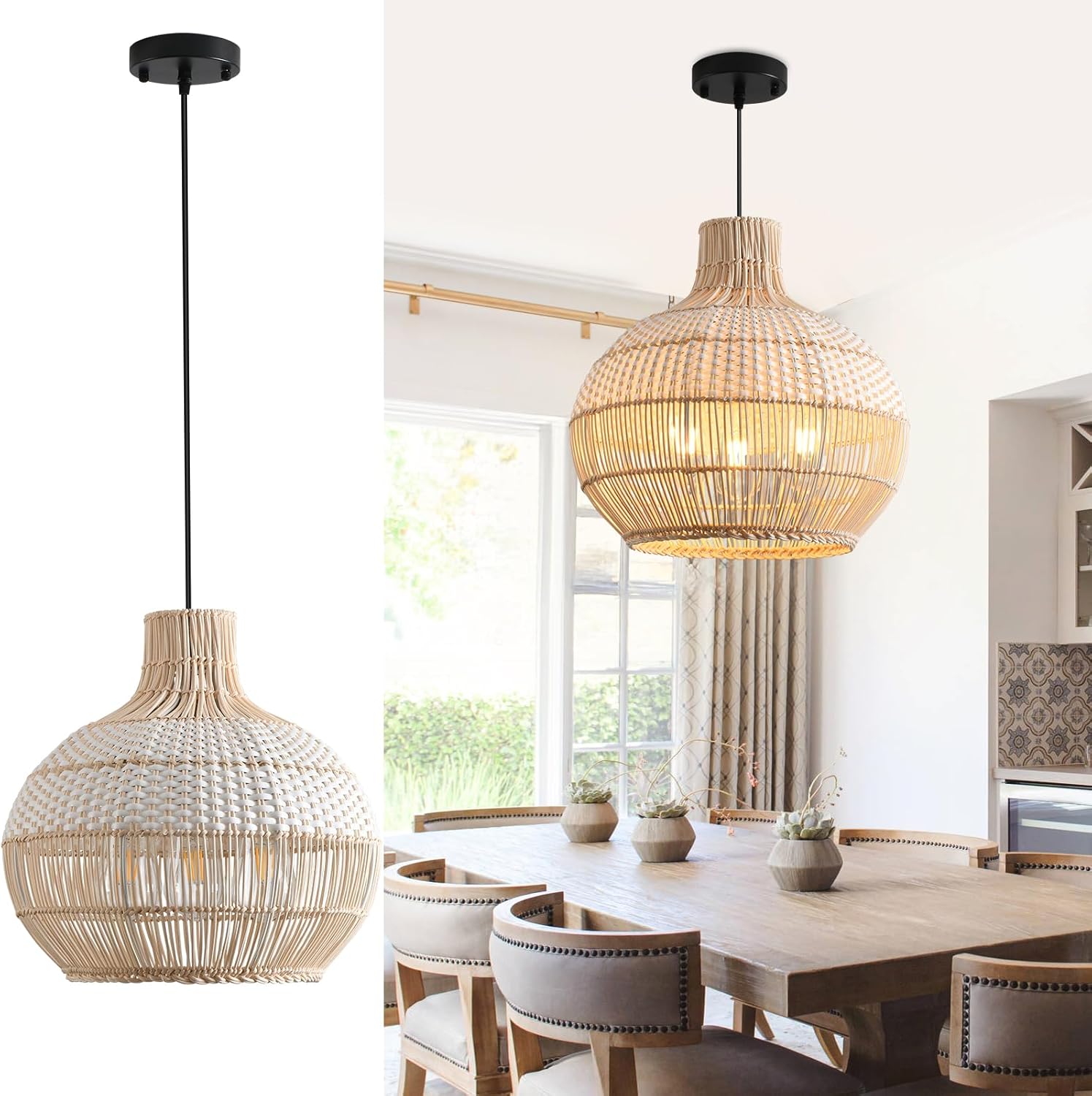 15 Rattan Pendant Light Fixture for Boho Style Home Decor