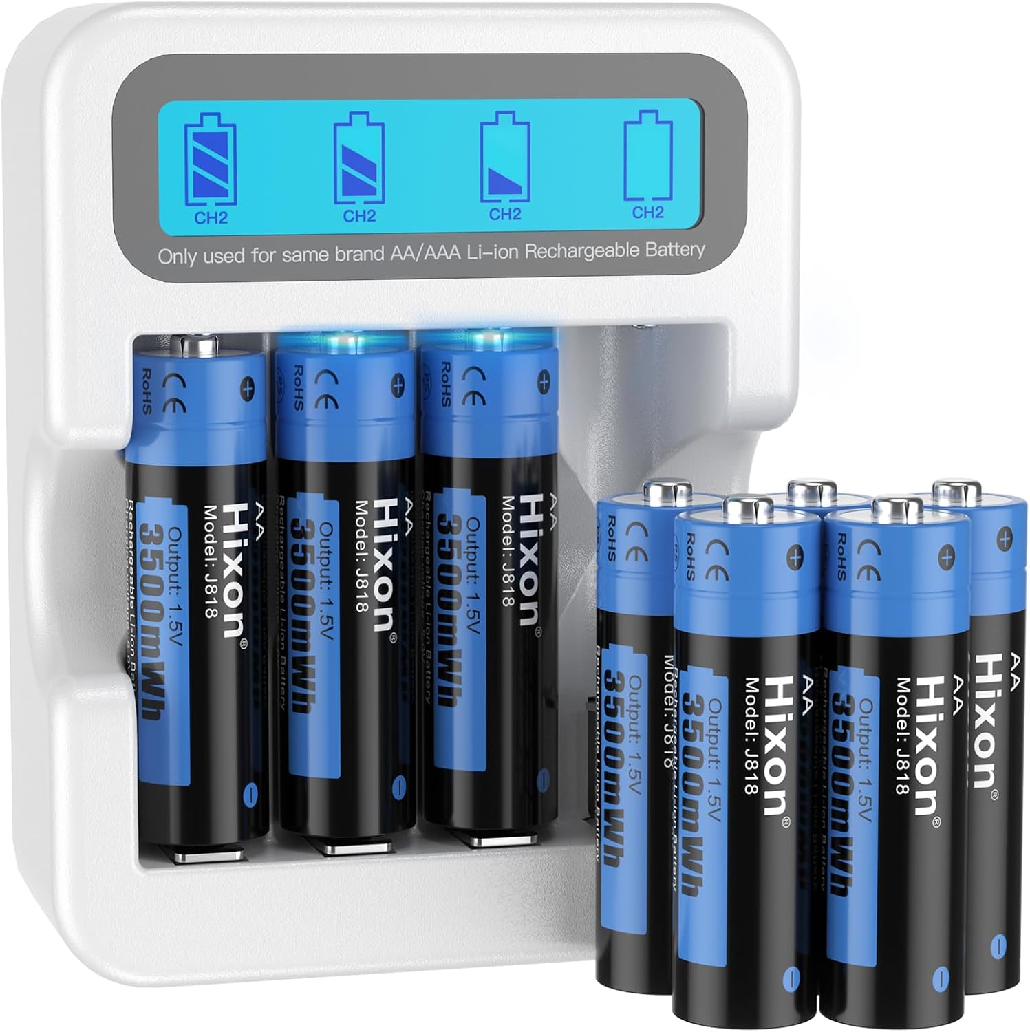 Hixon Rechargeable AA Batteries with LCD Charger for Gaming