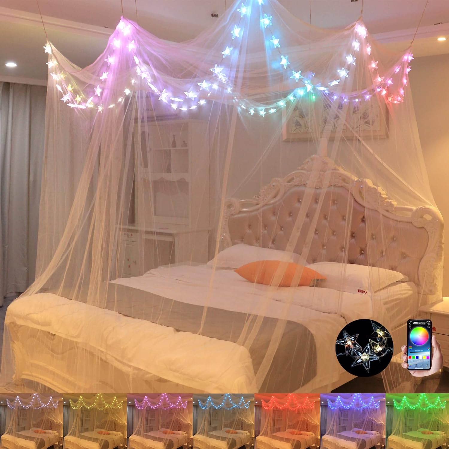 Magical RGB Starlit Canopy Bed - Comtelek