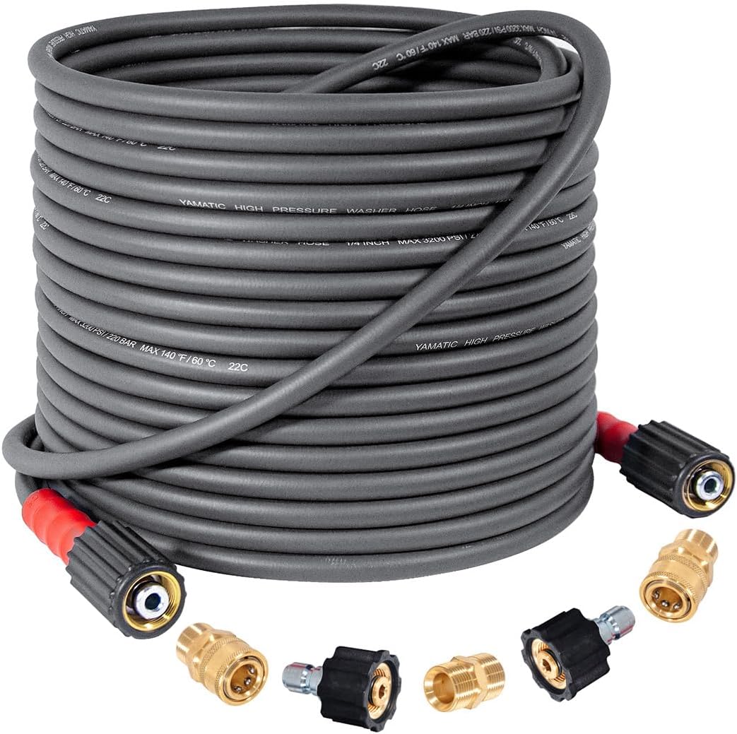 YAMATIC 50FT Flexible Pressure Washer Hose - Kink Resistant, Leak-Free, 3200 PSI