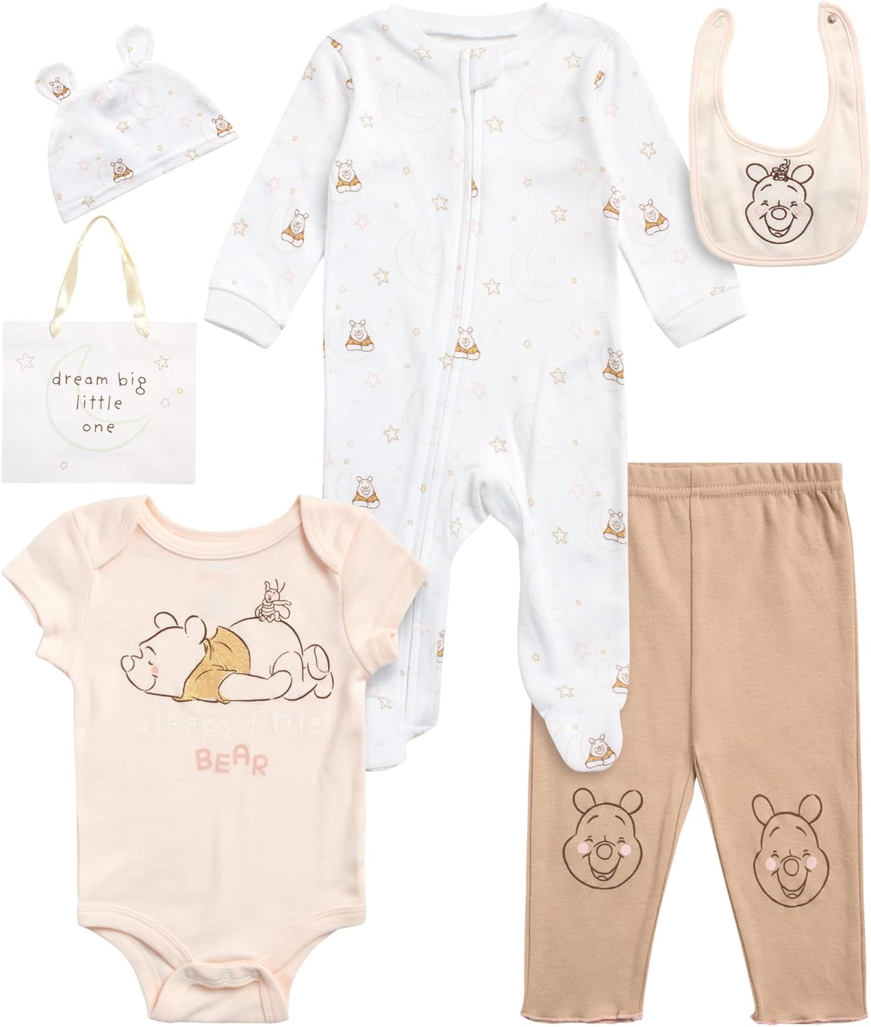 Disney Newborn Baby Clothes Set - 7 Piece Mickey & Pooh Gift