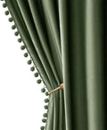 MIULEE Olive Green Pom Pom Velvet Blackout Curtains 96in - Cozy