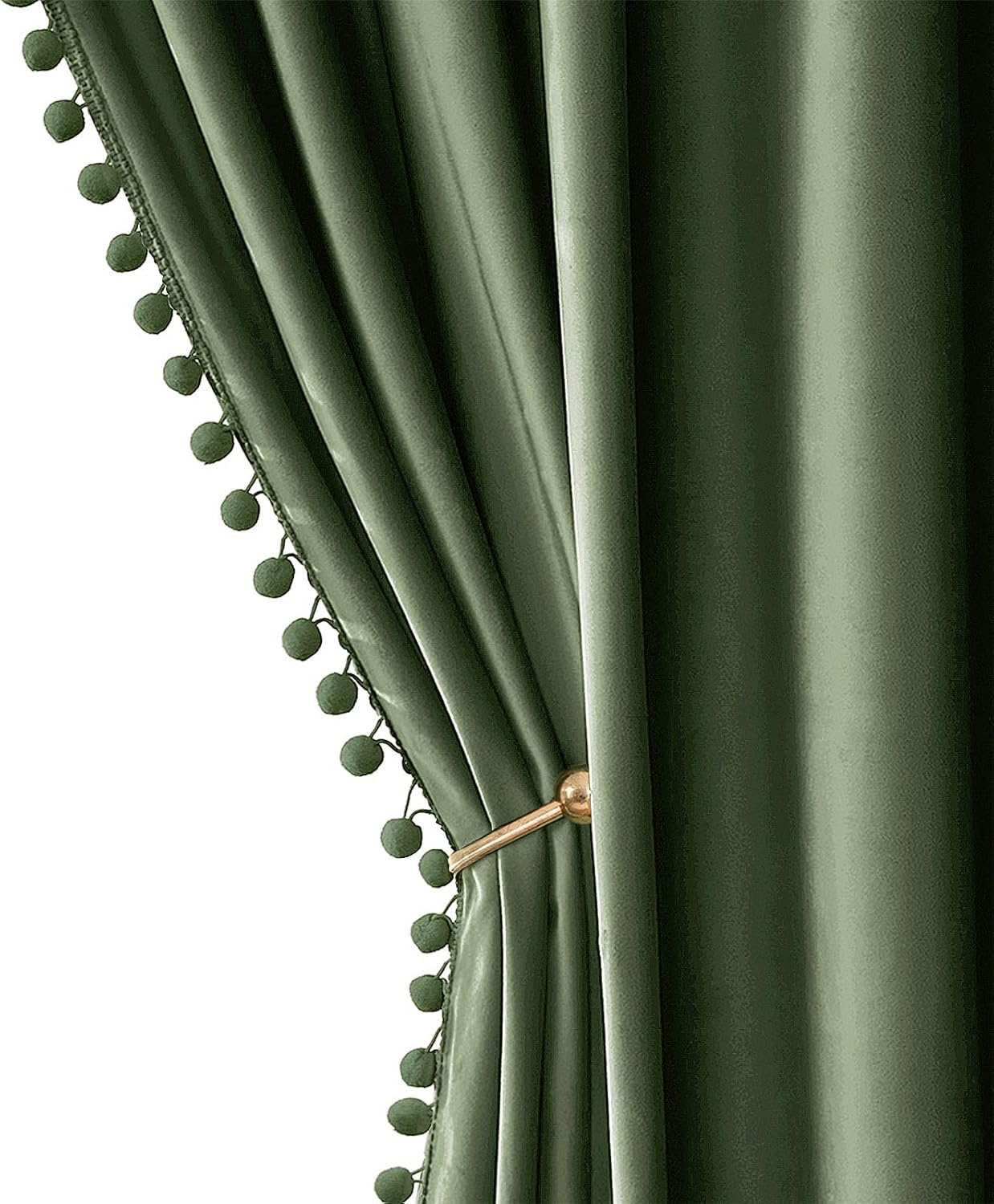 MIULEE Olive Green Pom Pom Velvet Curtains for Darkening Rooms