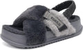 KuaiLu Womens Fuzzy Criss Cross Platform Slippers - Plush Arch Support