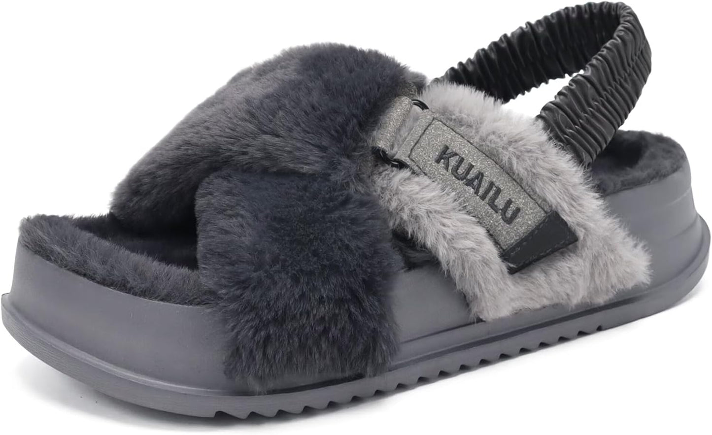 KuaiLu Womens Fuzzy Criss Cross Band Platform Slippers Review