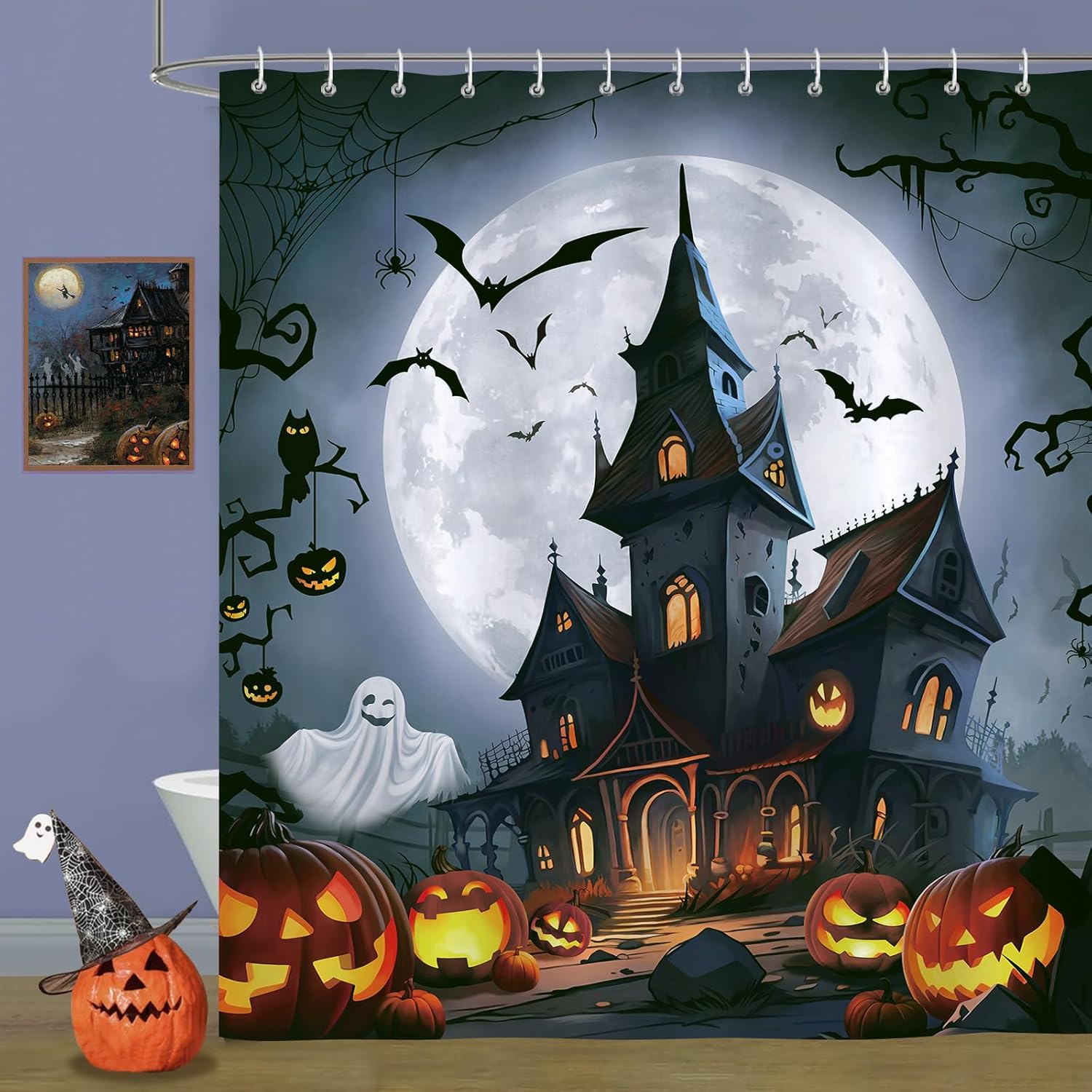 Spooky Halloween Shower Curtain, Waterproof, 12 Hooks