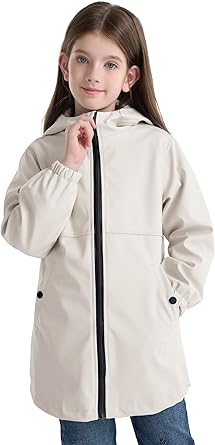 SOLOCOTE Kids Rain Jacket Hooded Waterproof Windproof for Ages 5-14