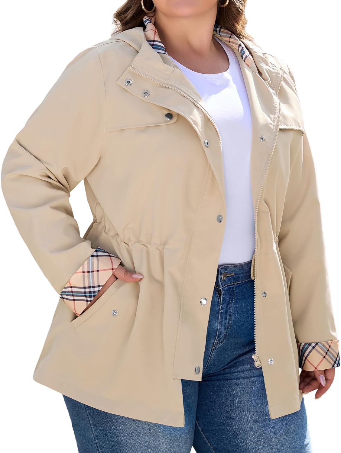 Bloggerlove Plus Size Long Rain Jacket for Women Waterproof