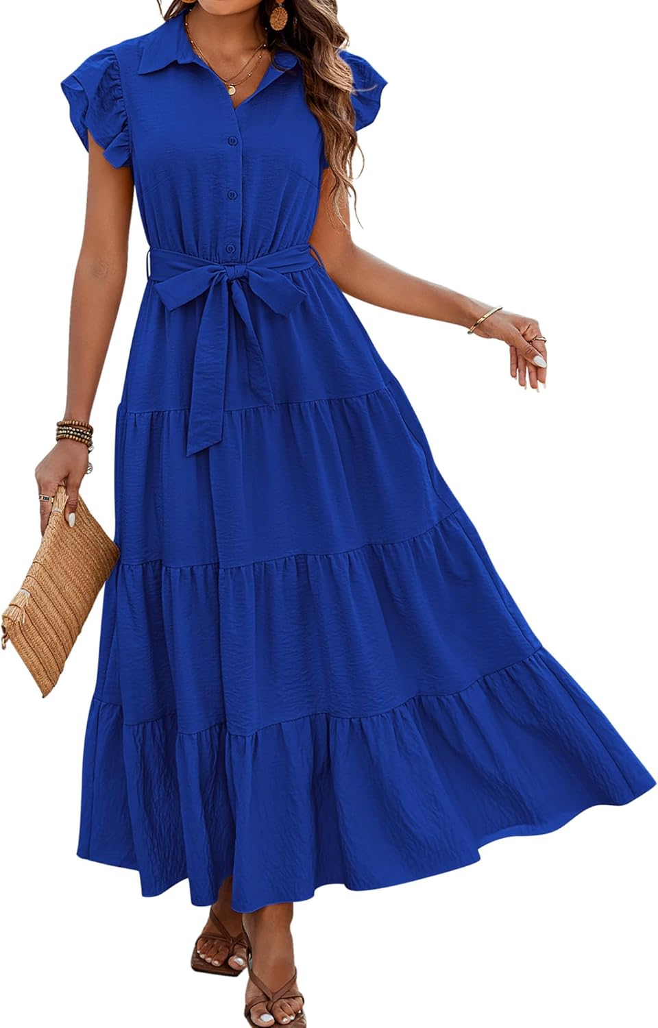 Dowerme Women's Summer Casual Dresses with Ruffle Sleeves