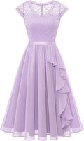Women's Floral Lace Bridesmaid Dress Short Ruffle Cocktail