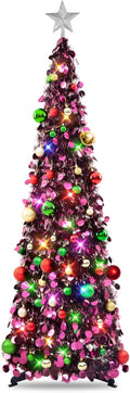 Purple Pop Up Christmas Tree with Lights & Ornaments - Space Saving