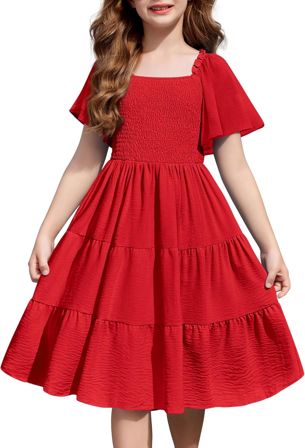 Arshiner Girls Summer Dress Tween Boho Casual Midi with Pockets