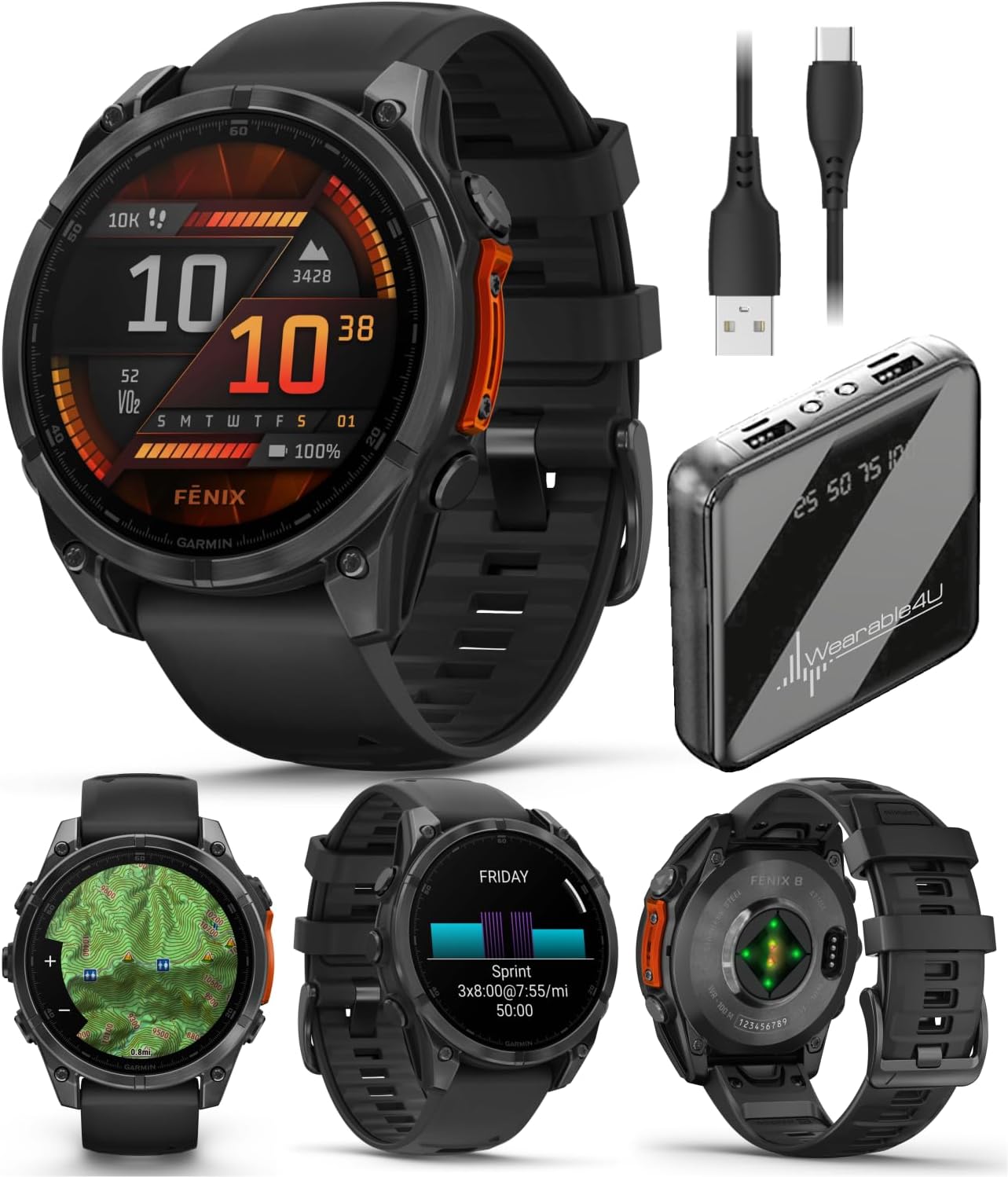 Garmin Fenix 8 47 mm Multisport GPS Smartwatch with Power Bank