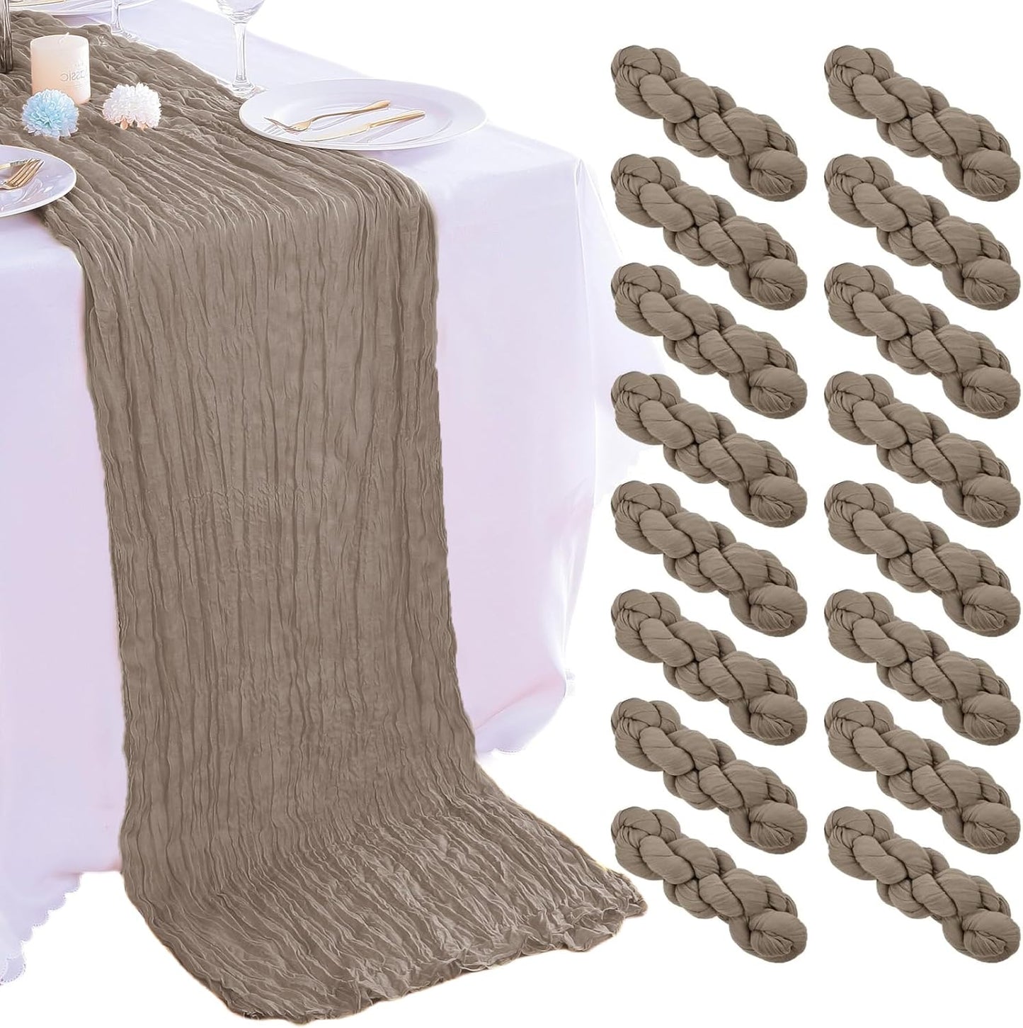 16PCS Nude Cheesecloth Table Runner for Elegant Event Decor