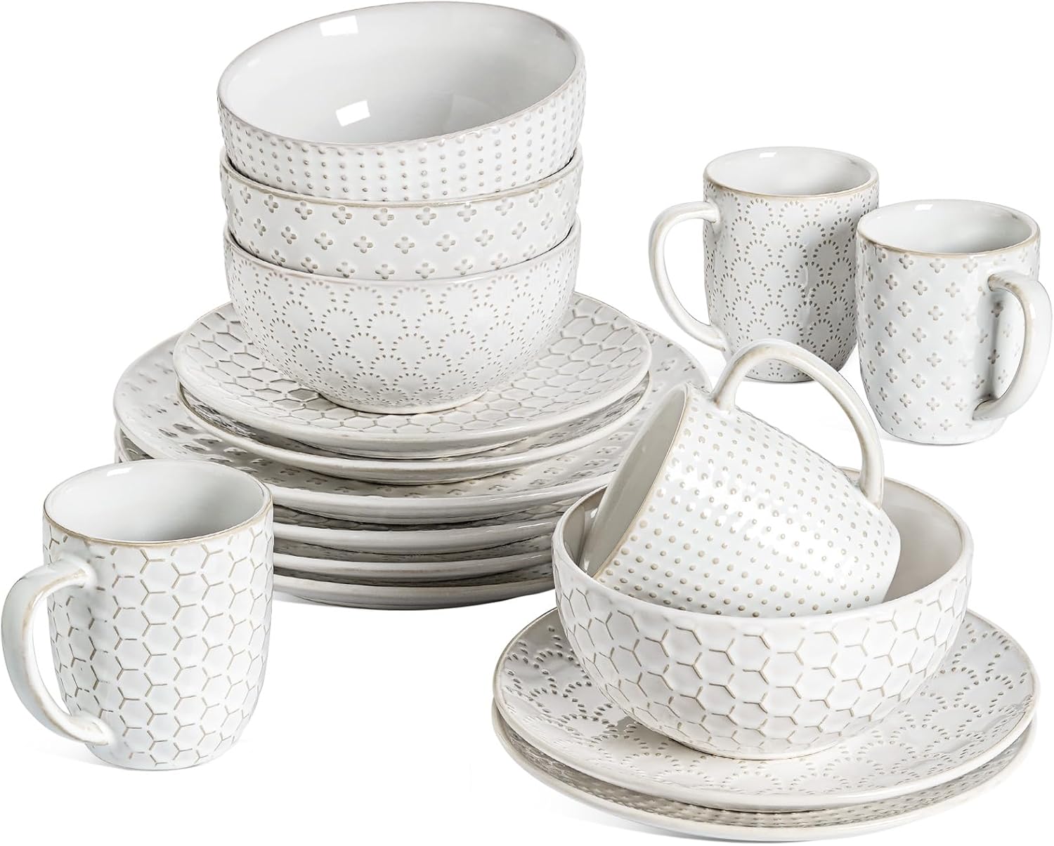 LE TAUCI 16 Piece Dinnerware Set for 4, Arctic White Stoneware