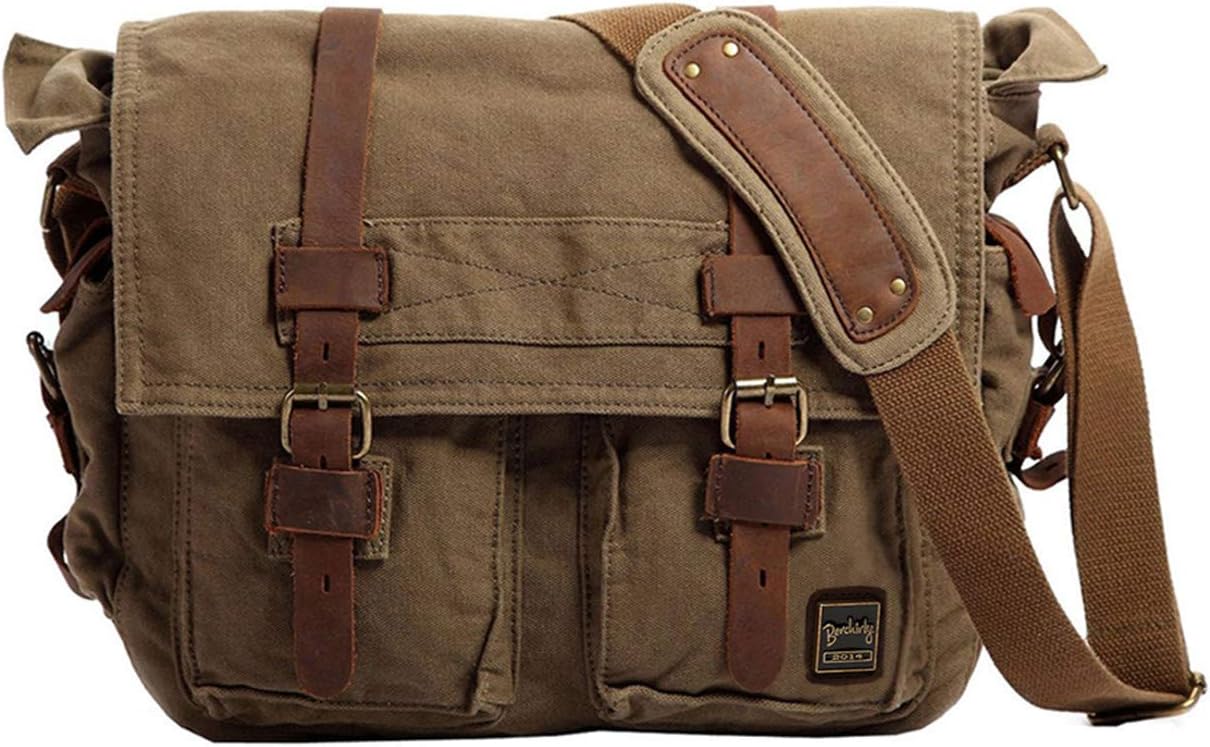 Berchirly Vintage Military Canvas Messenger Bag for Laptops
