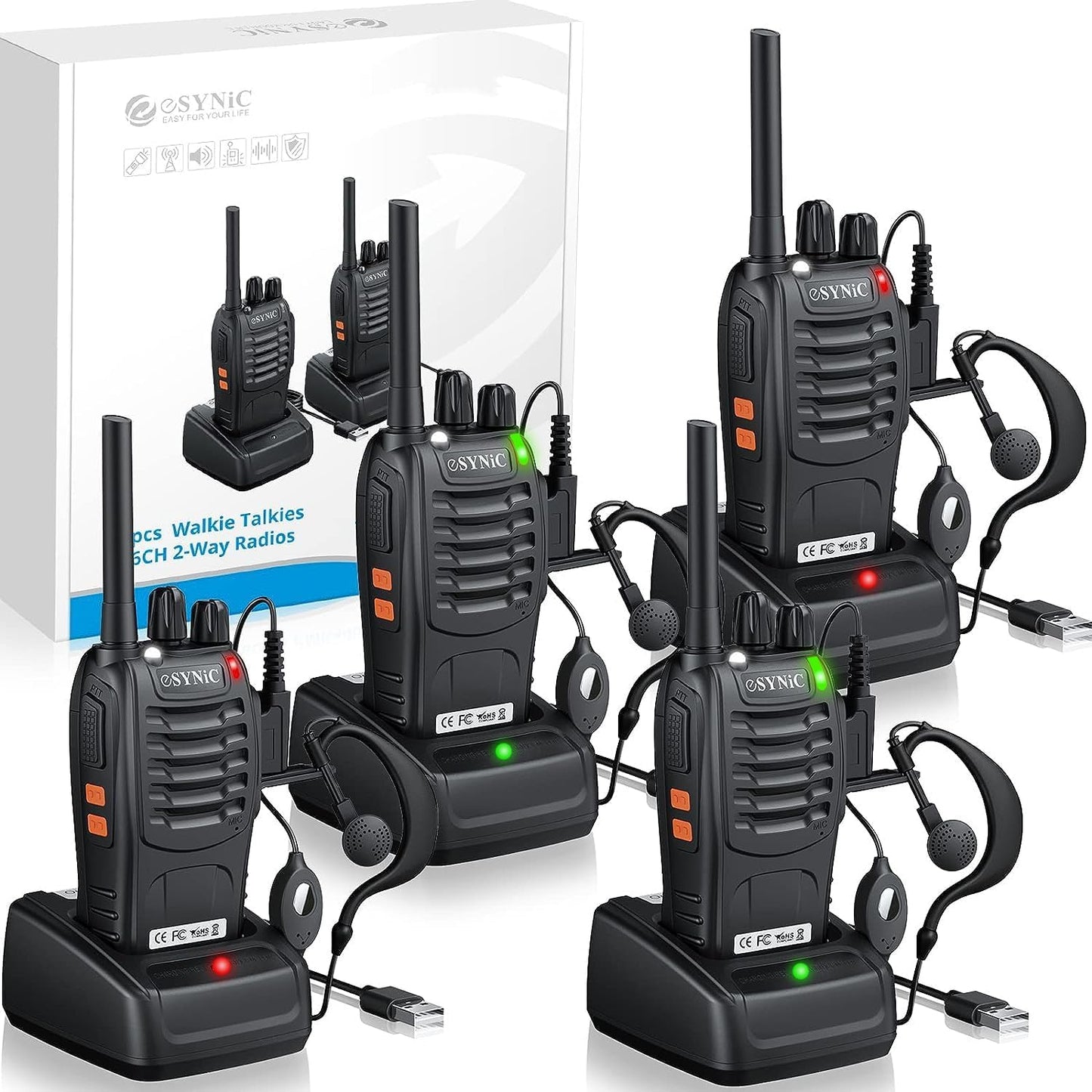 eSynic Walkie Talkies 5KM Long Range with LED Flashlight & VOX