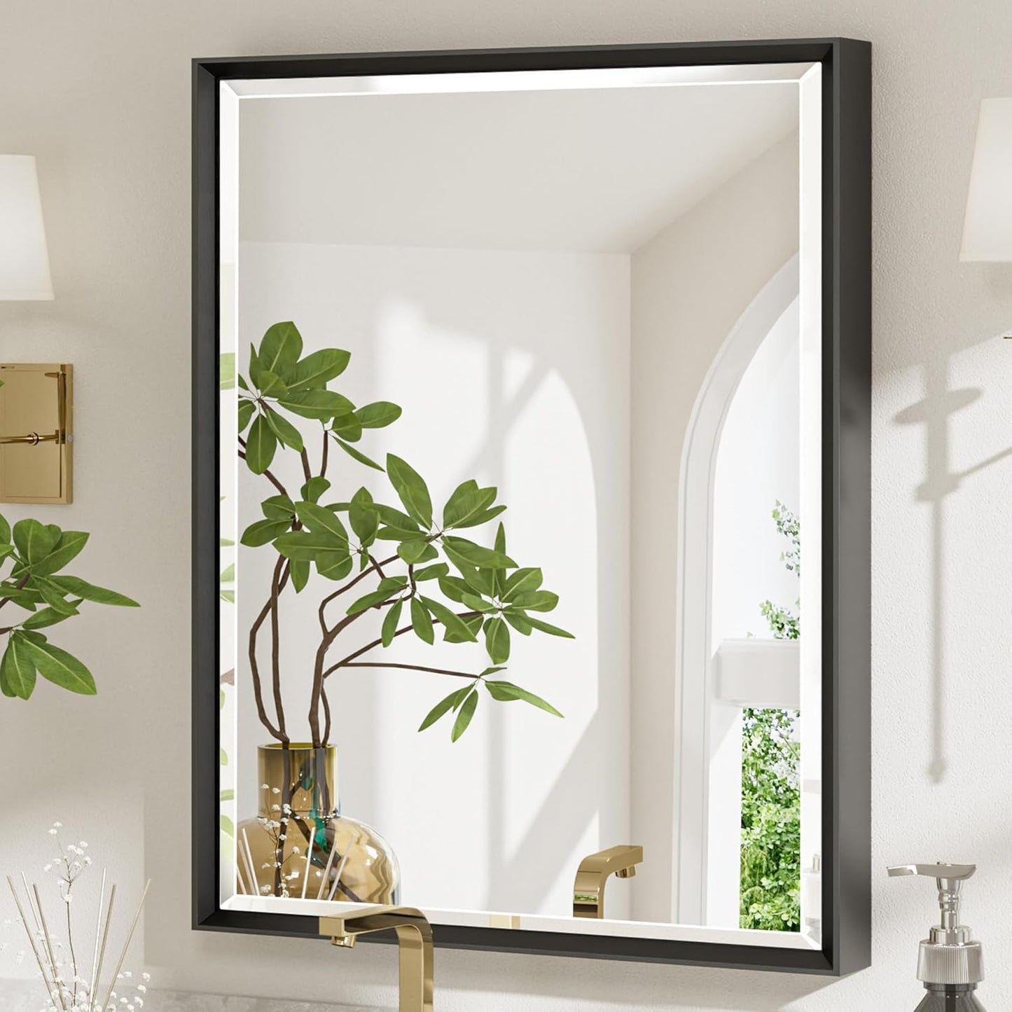 Black Framed Mirror for Bathroom by QueenFun - 24x32 Inch