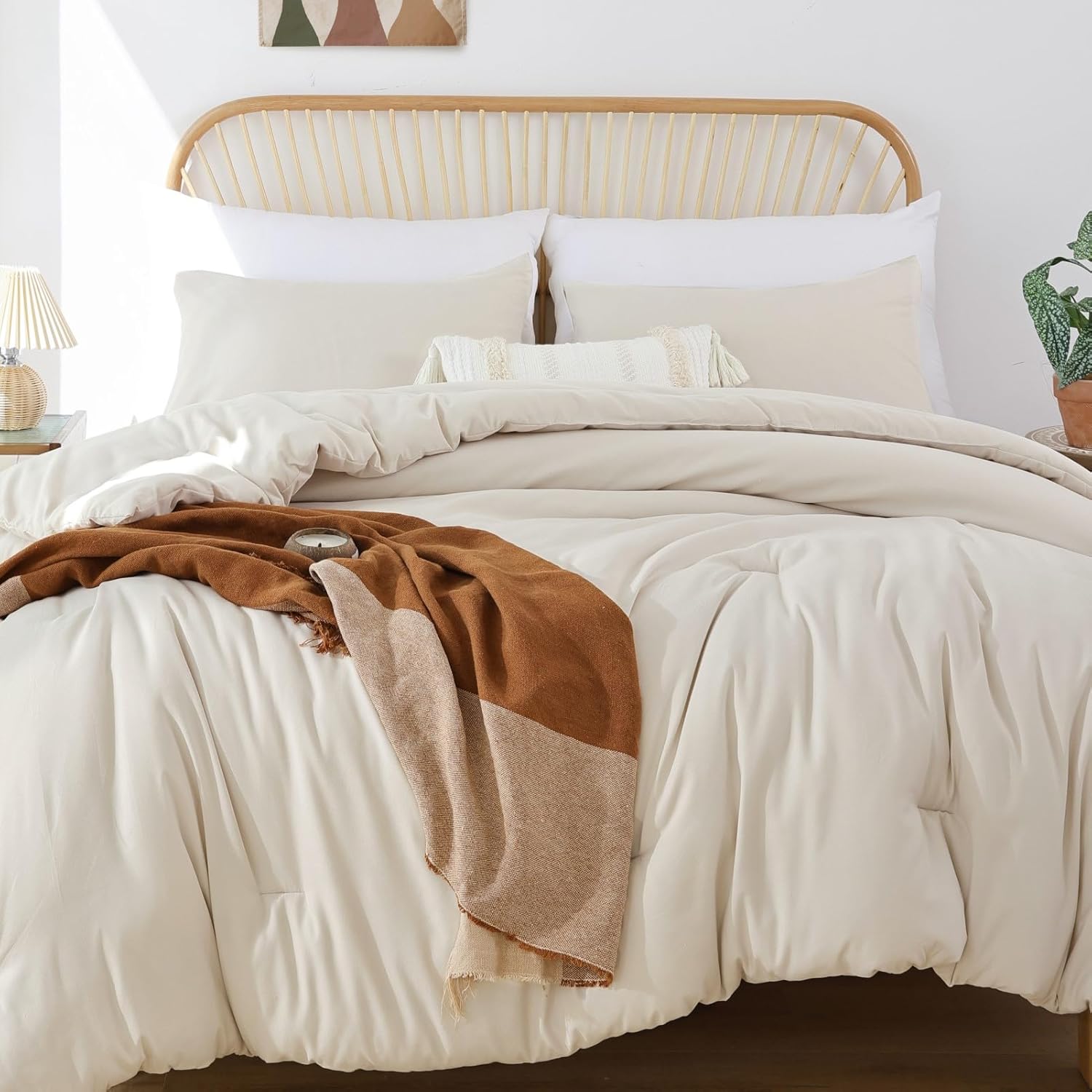 ROSGONIA Oversized Queen Comforter Set in Elegant Beige Color