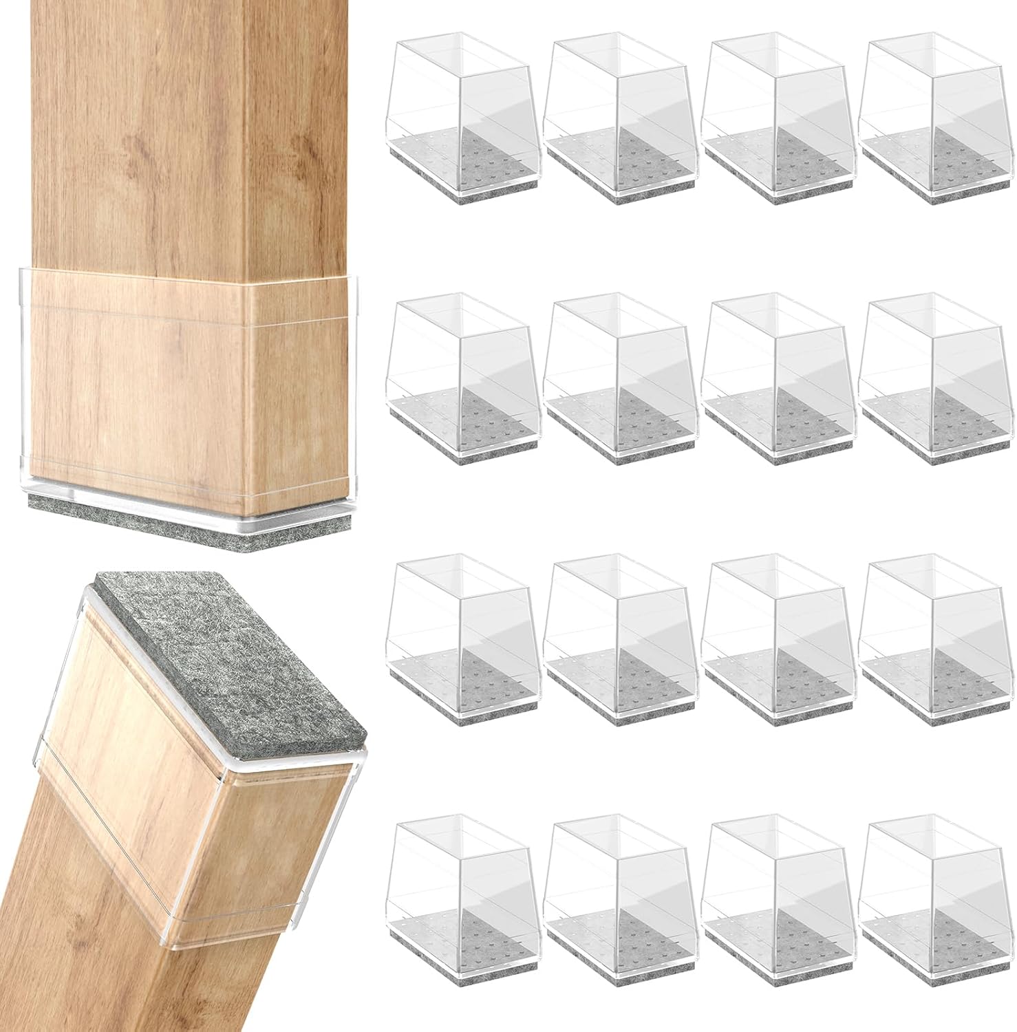 Rectangle Chair Leg Protectors for Hardwood Floors - 16 PCS