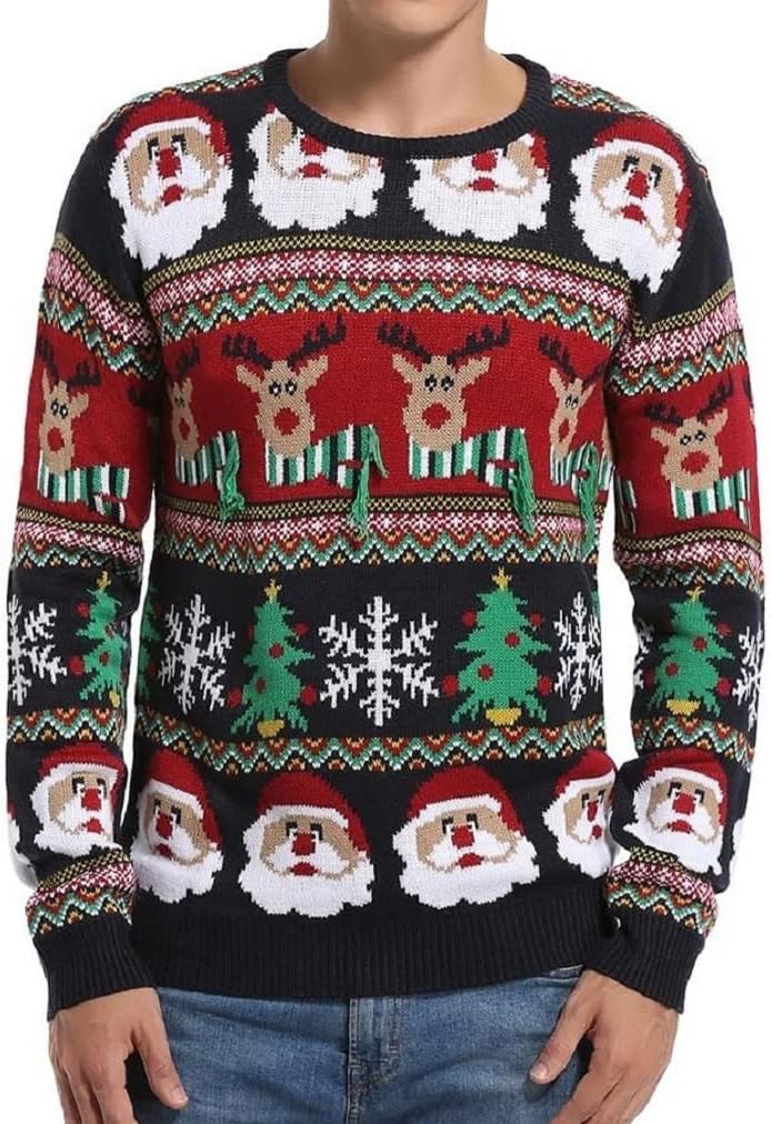 Men's Holiday Reindeer Snowman Santa Sweater for Festive Fun