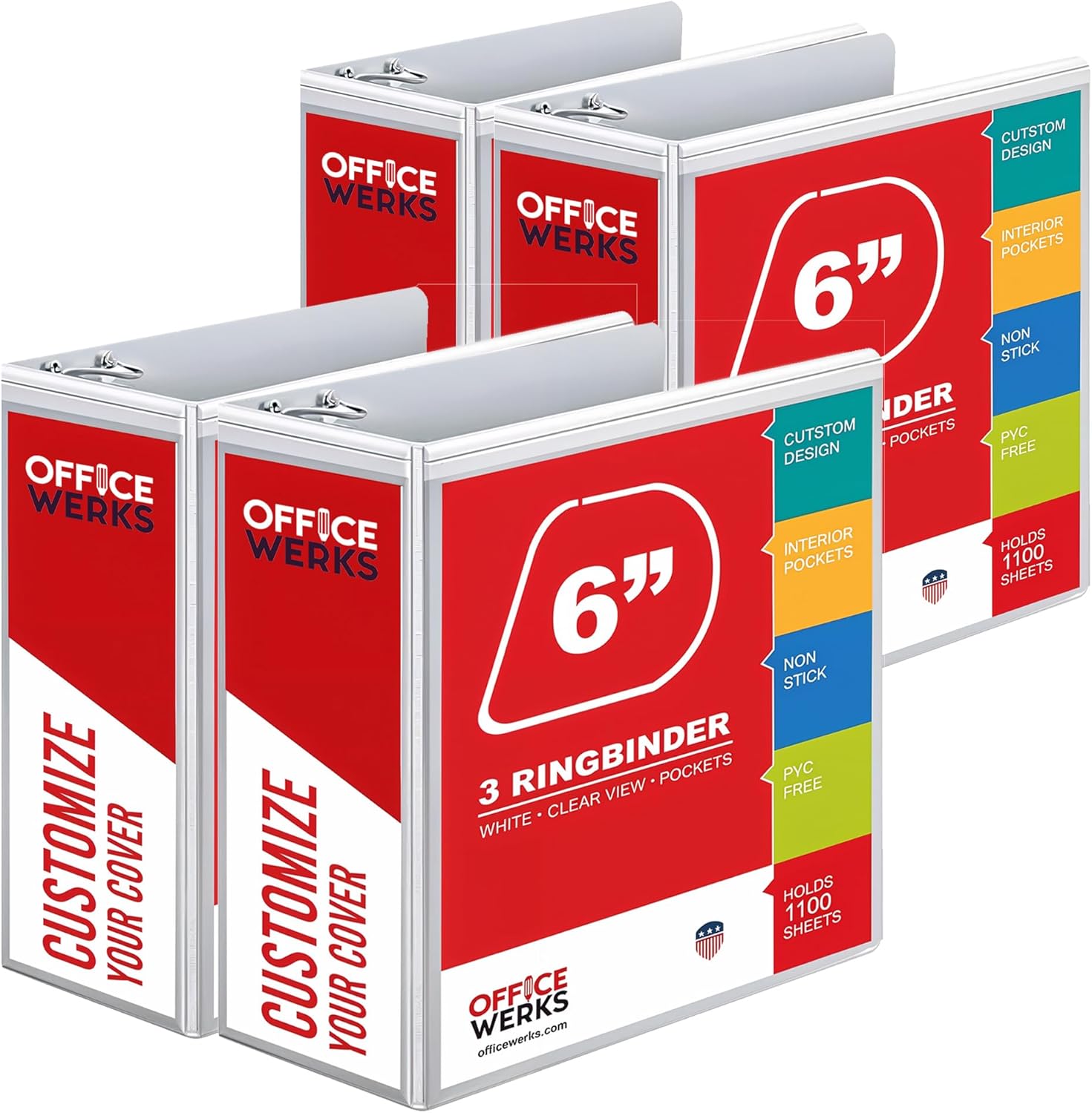 4 Pack of 6 Inch Heavy Duty Storage Binders with Pockets