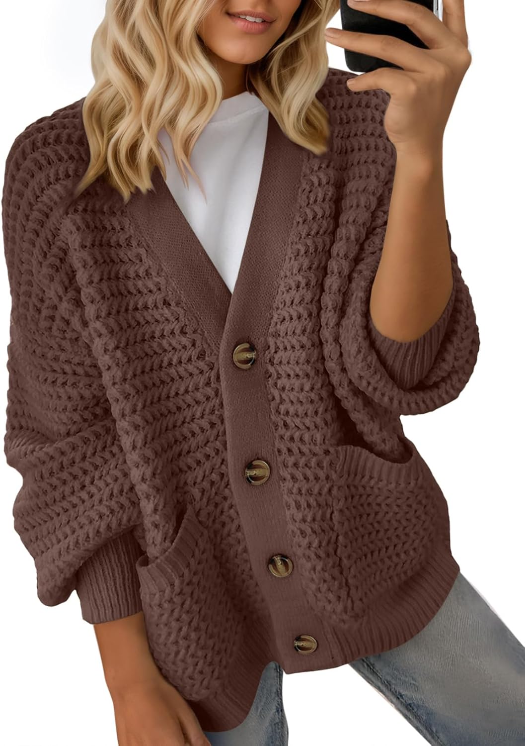 Dokotoo Women's Open Front Long Sleeve Chunky Knit Cardigan
