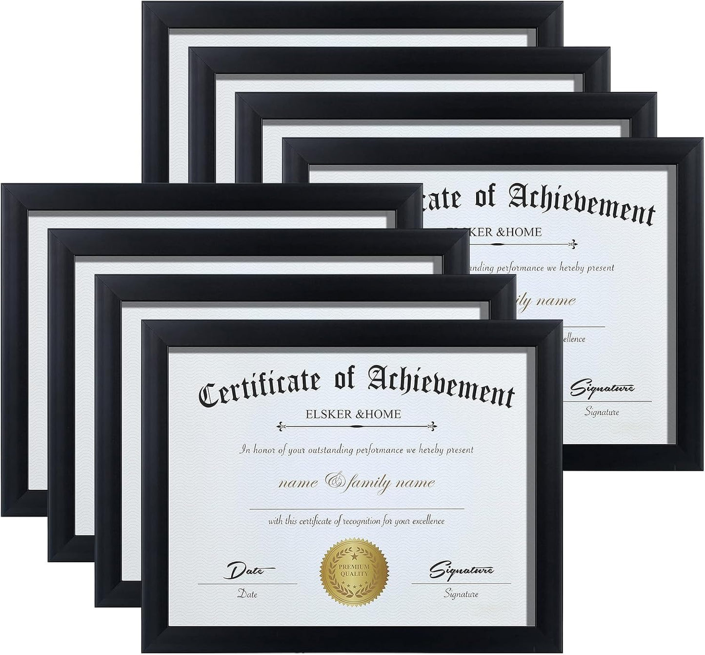 8.5 x 11 Picture Frame Set - Black Sturdy Wood Composite 8 Pack