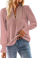 Boho Tops for Women V Neck Blouses with Crochet Lace - Flowy Swiss Dot