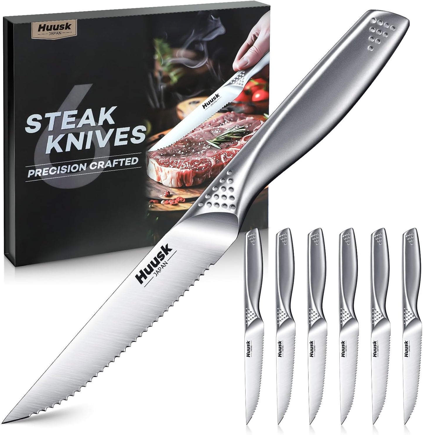 Huusk Serrated Steak Knives Set - Effortless Cuts for Meat Lovers