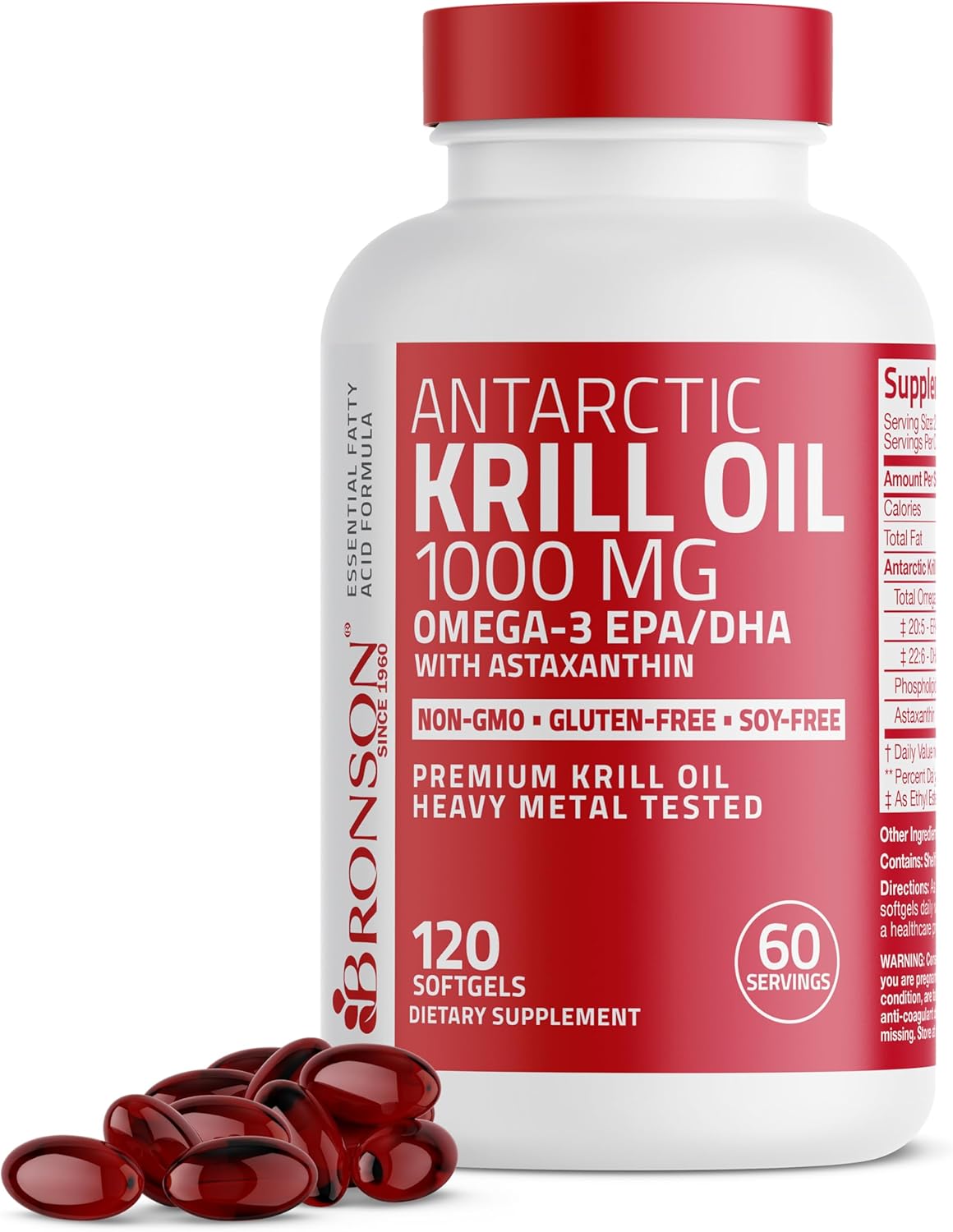 Bronson Antarctic Krill Oil 1000 mg with Omega-3s and Astaxanthin