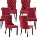 Burgundy Velvet Dining Chairs Set of 6 - Tufted Comfort for Dining