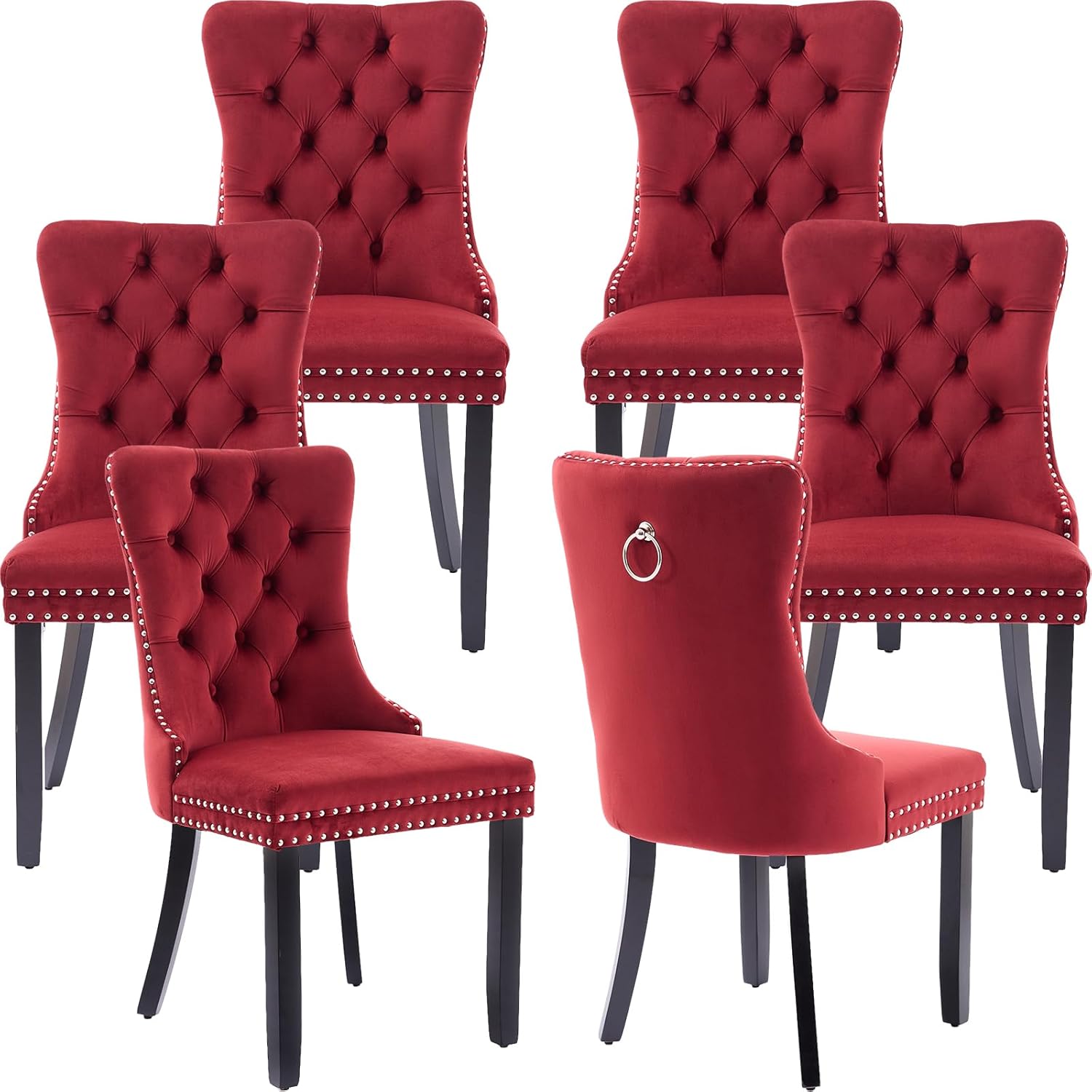 Burgundy Velvet Dining Chairs Set of 6 for Stylish Dining