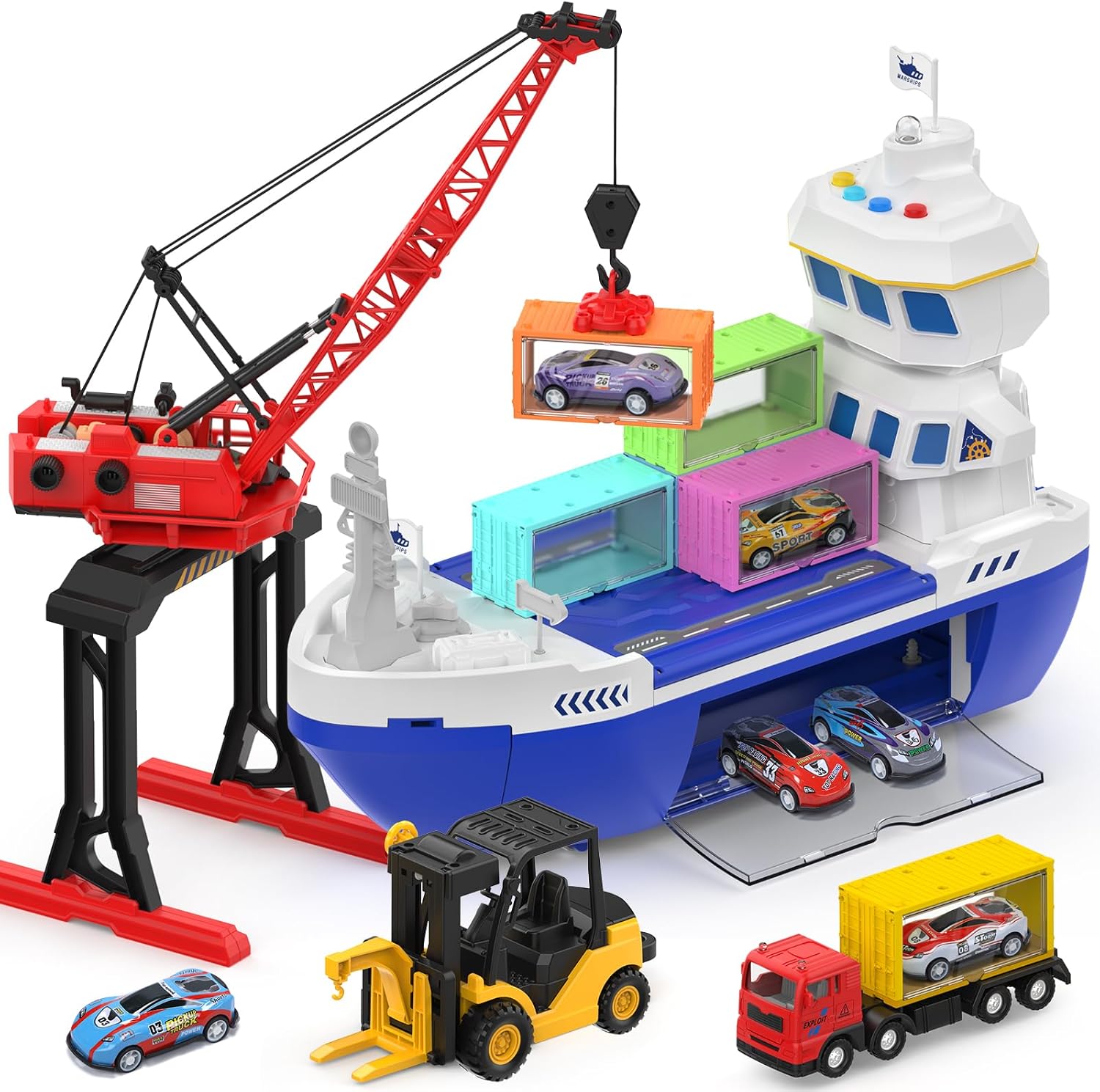 CUTE STONE 2-in-1 Toy Boat & Tower Crane Playset for Kids
