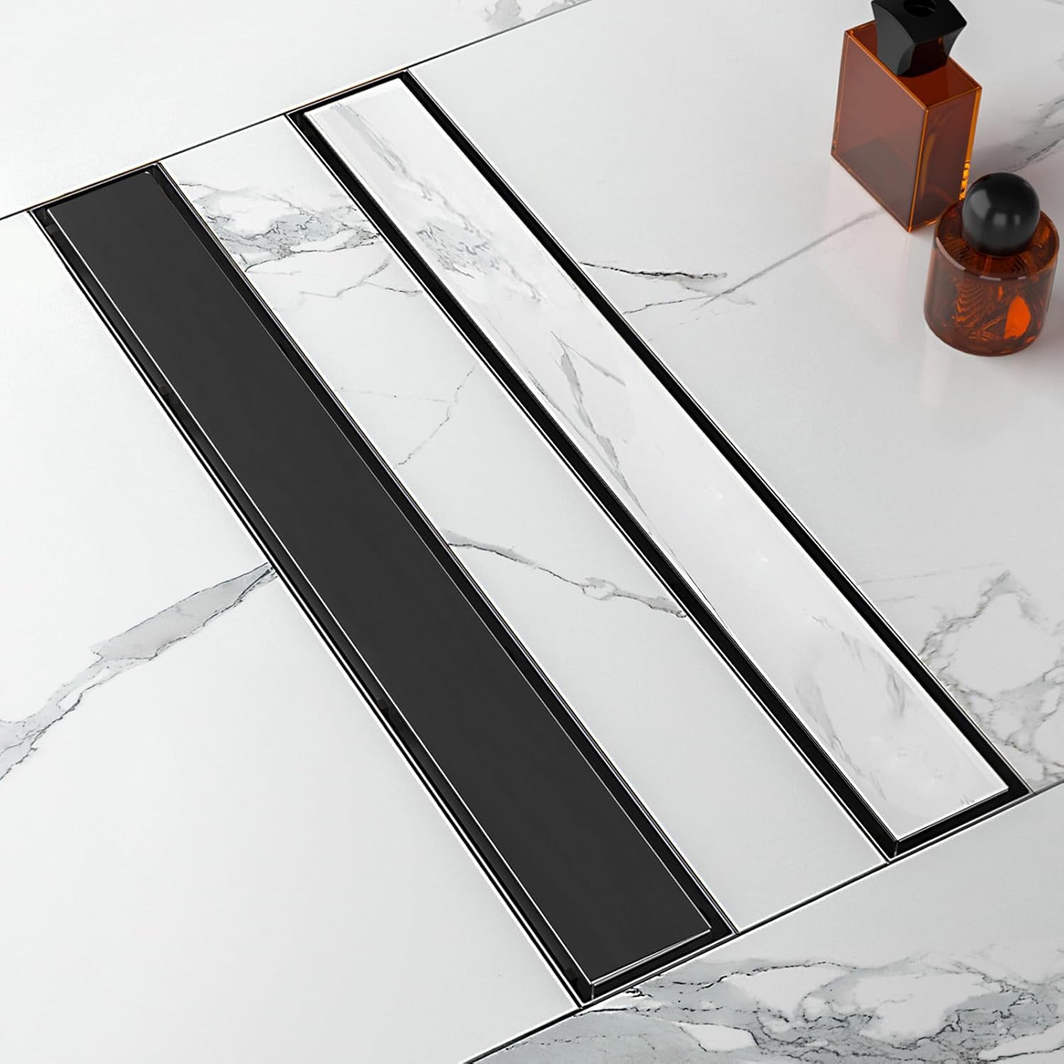24-Inch Linear Shower Drain with Tile Insert Grate for Bathrooms