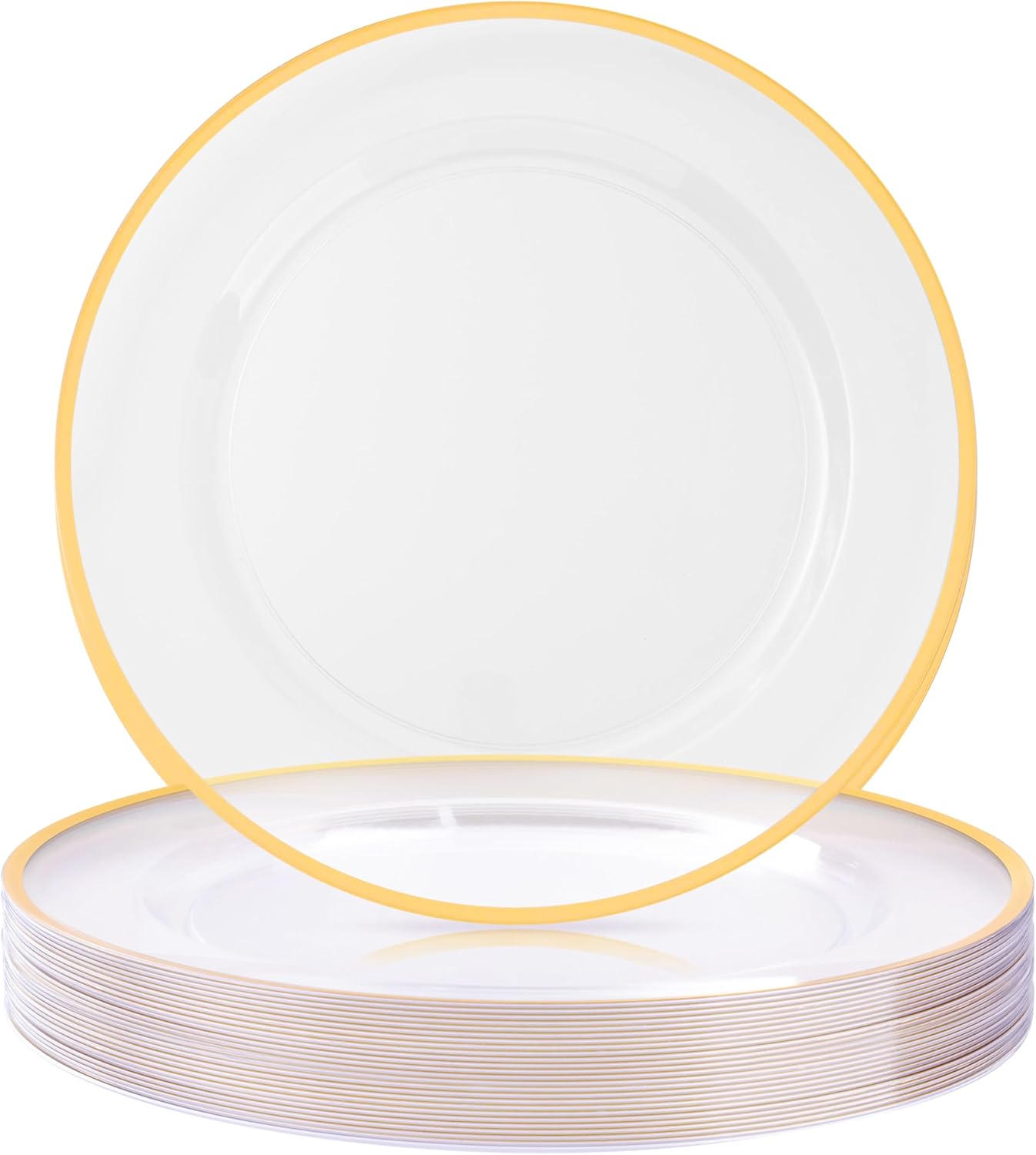 25-Pack Clear Plastic Charger Plates w/ Gold Rim - Elegant Table Decor for Any Event