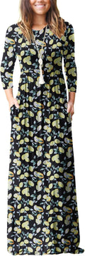 Women Long Sleeve Casual Round Neck Floral Maxi Dress - Comfortable
