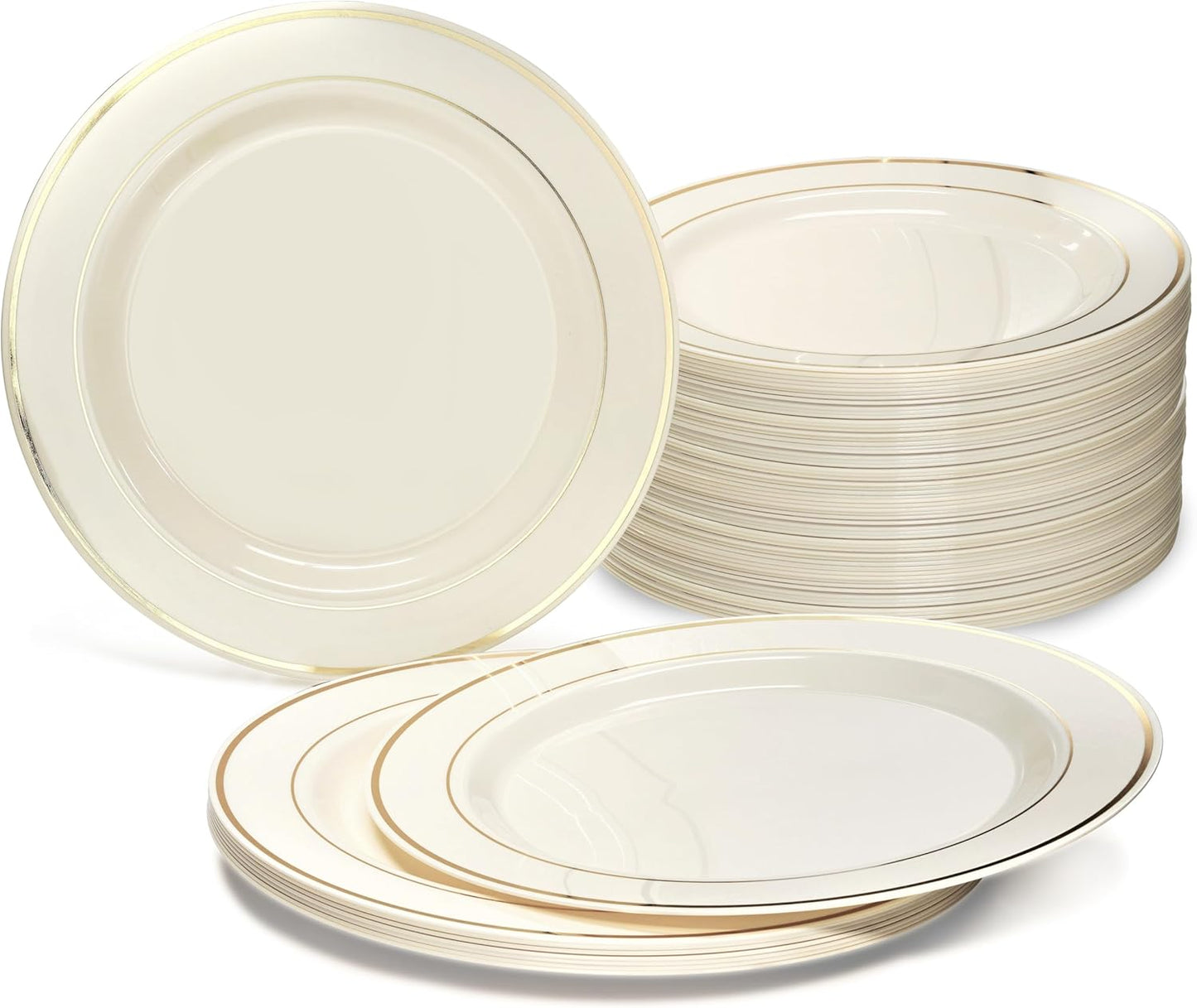 Heavyweight Ivory & Gold Rim Plates - Party Perfection!
