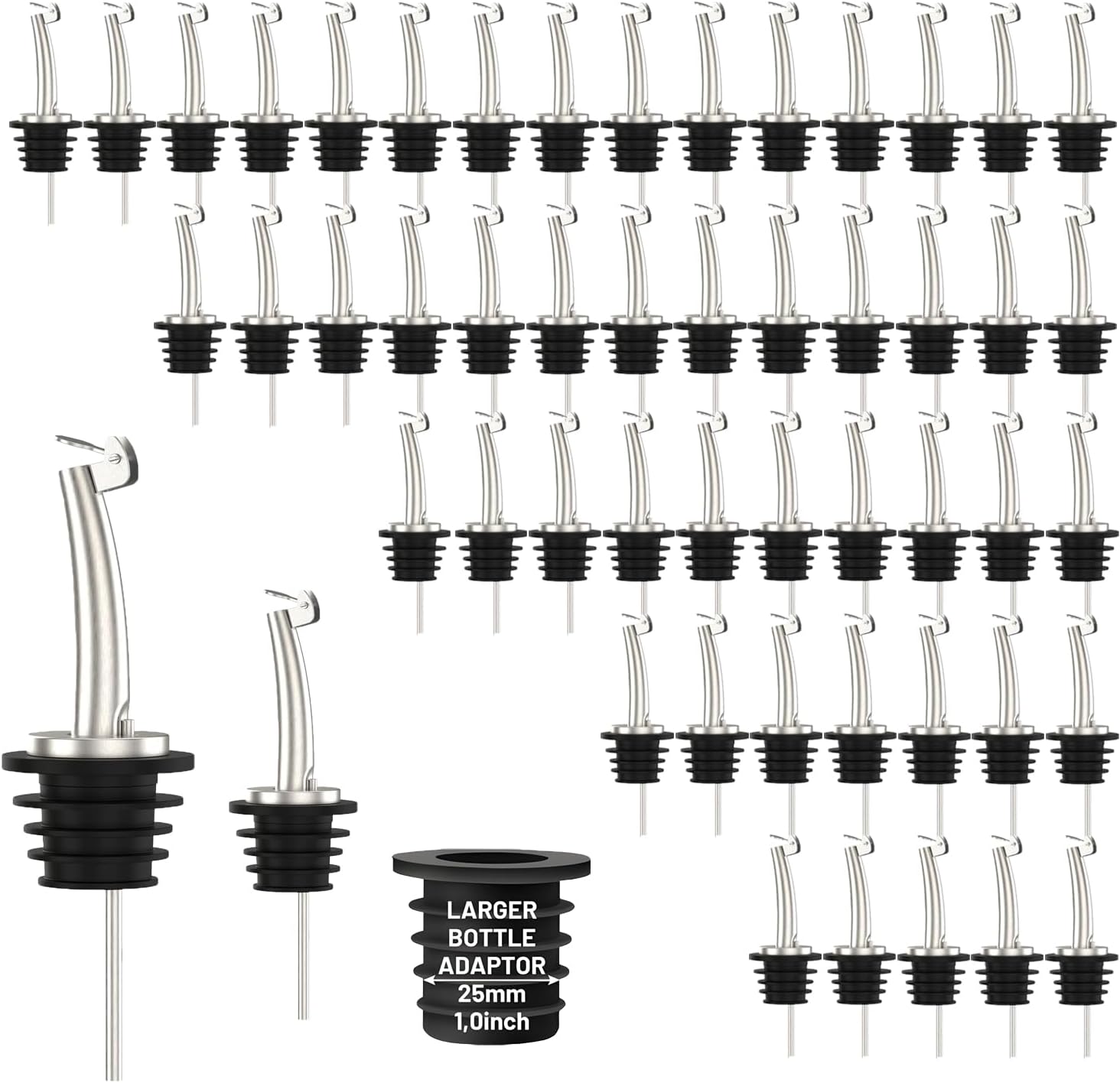 48-Pack Auto Flip Liquor Bottle Pourers with Adapters Set