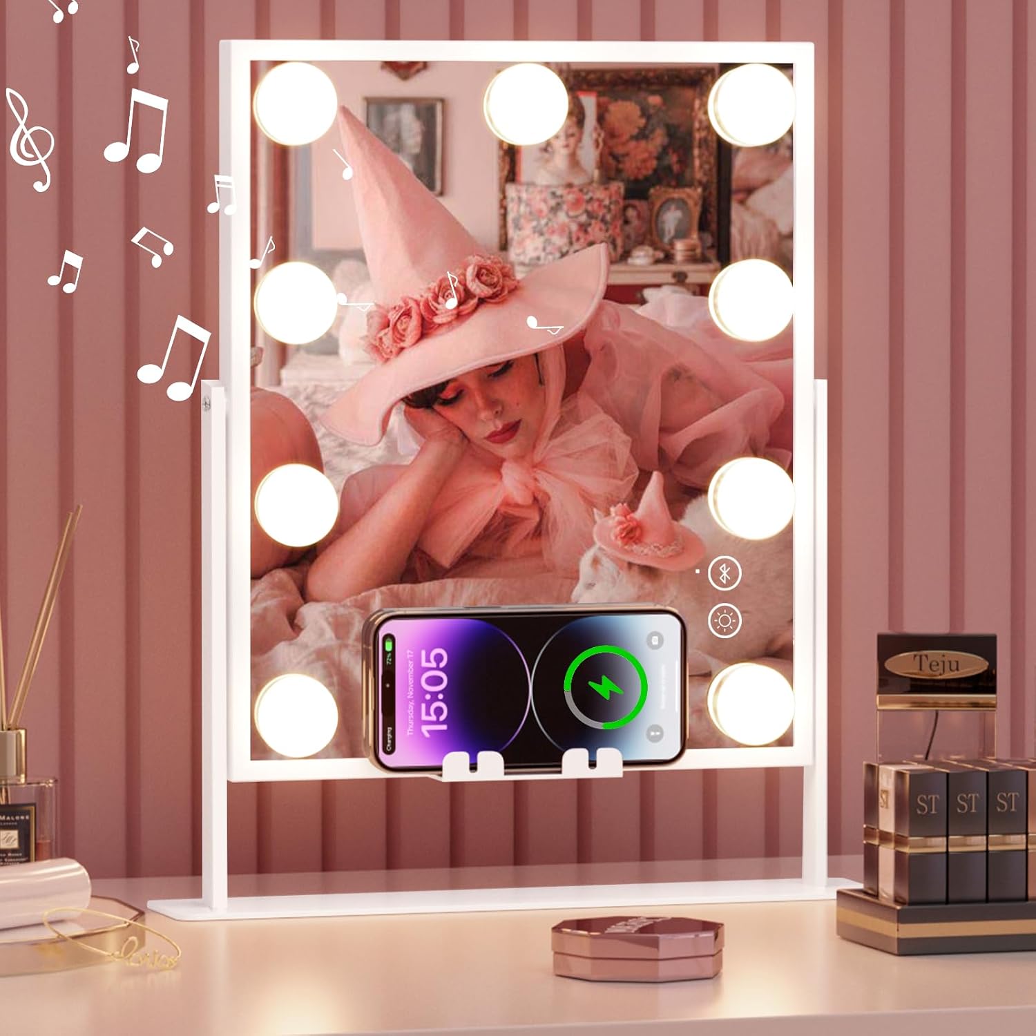 Fenair Lighted Vanity Mirror with Wireless Charging and Speakers