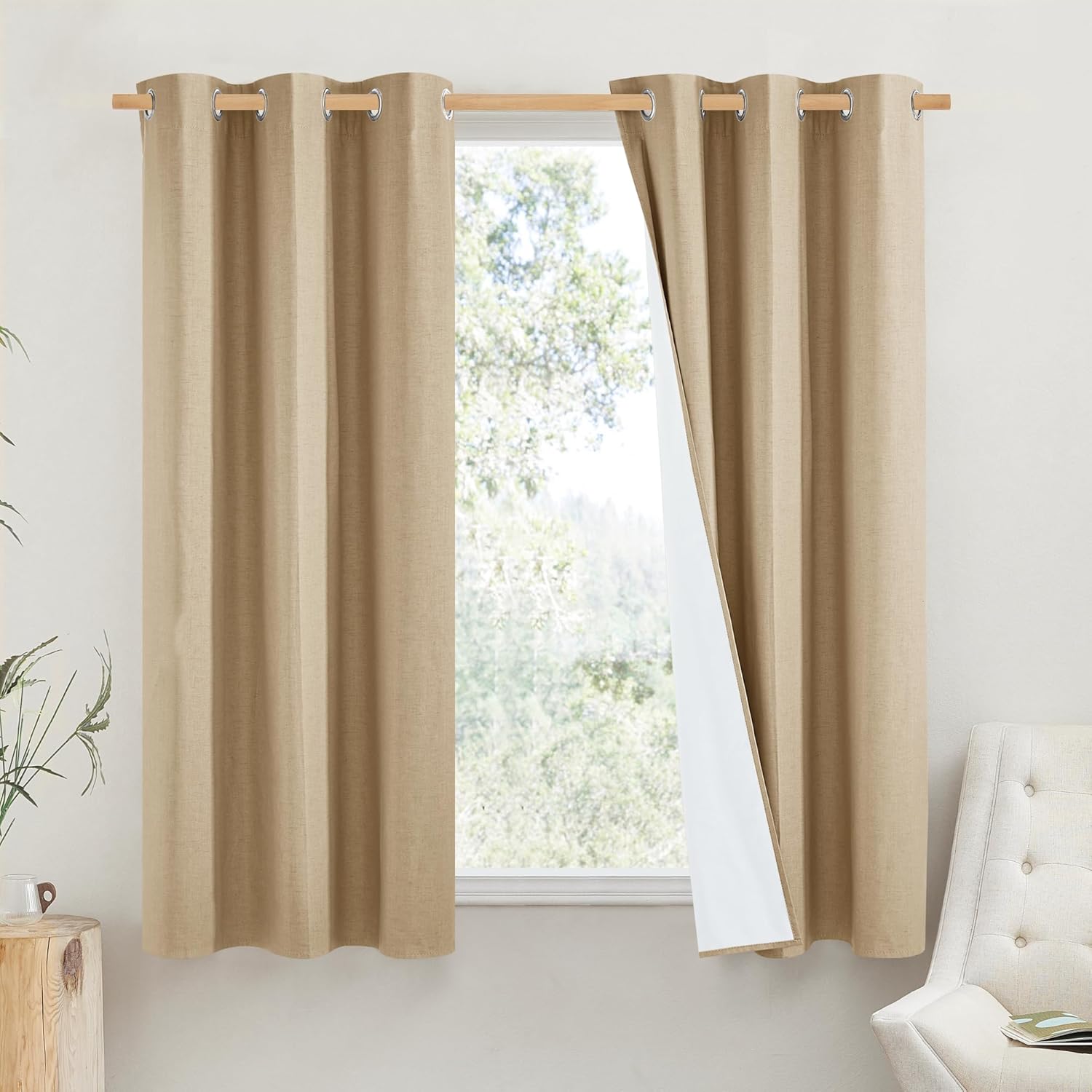 NICETOWN 100% Blackout Linen Curtains for Bedroom and Kids Room