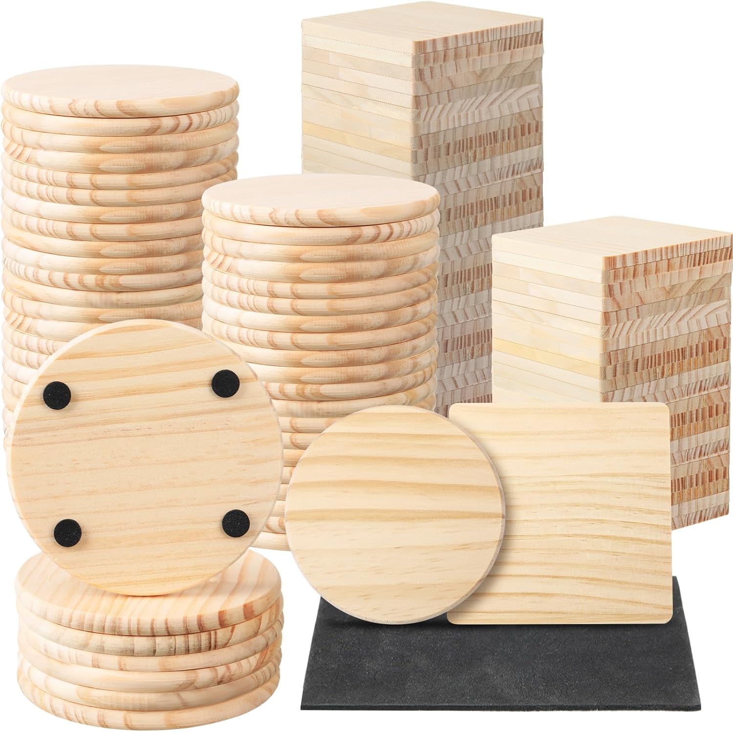Unfinished Wood Coasters for Crafts - 72 Pcs 4 Inch Set