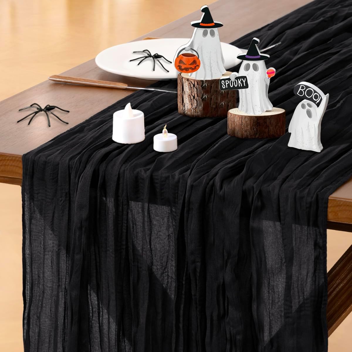 Socomi 10pcs Black Cheesecloth Table Runner for Rustic Decor