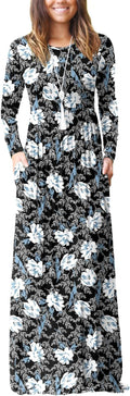 Women's Long Sleeve Loose Maxi Dress with Pockets - Flowy (Style DJ9B)