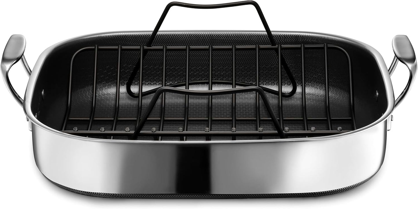 HexClad Hybrid Nonstick Roasting Pan with Rack for Versatile Cooking