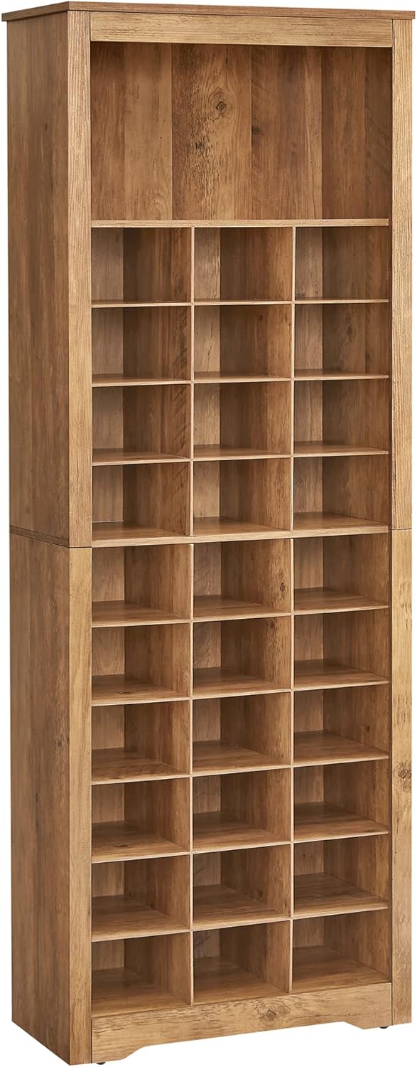 VASAGLE Shoe Storage Cabinet for 30 Pairs, Rustic Walnut Style